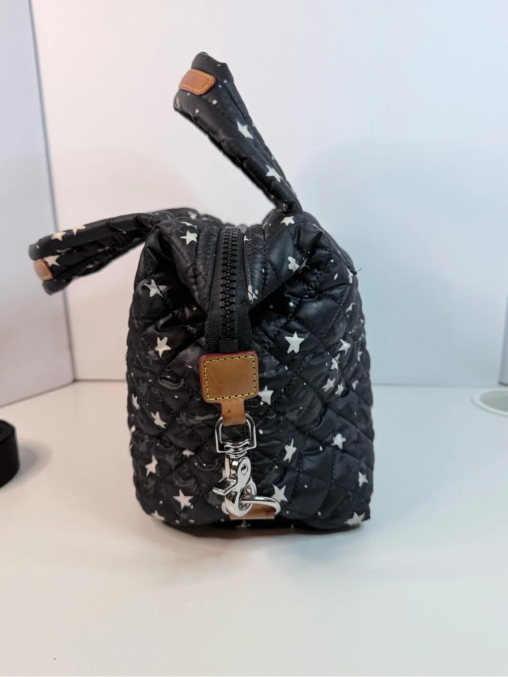 MZ Wallace Sutton StarLight Star Quilted Satchel Crossbody Bag Leather Trim